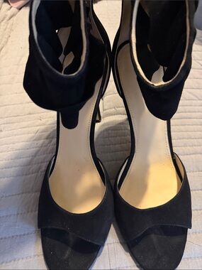 Ivanka Trump Black Suede Open-Toe Ankle-Strap Heels